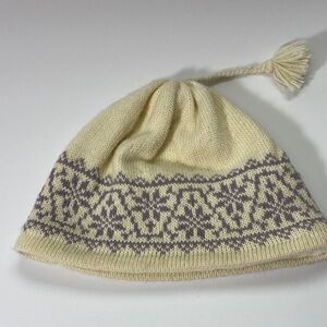 Alpaca blend Purple and Cream Knit Beanie Hand made in Peru